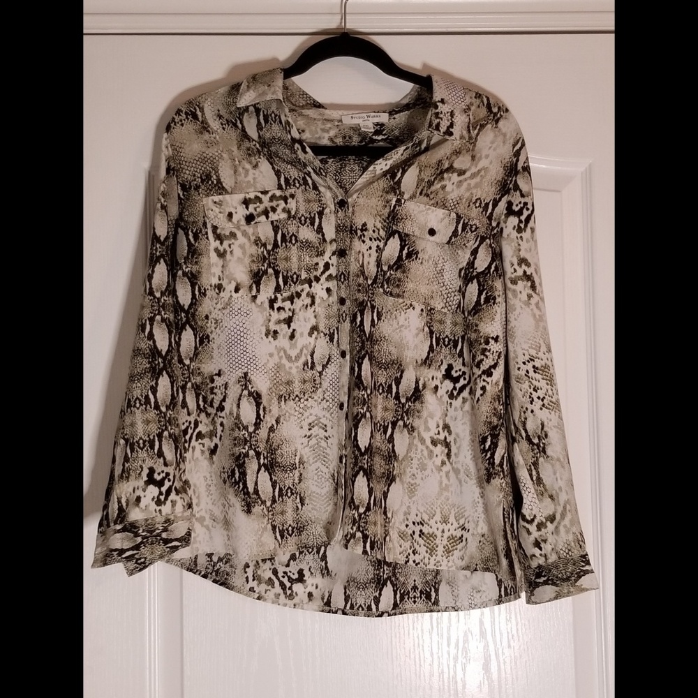 Petite XL Snakeskin Print  Button Down Blouse